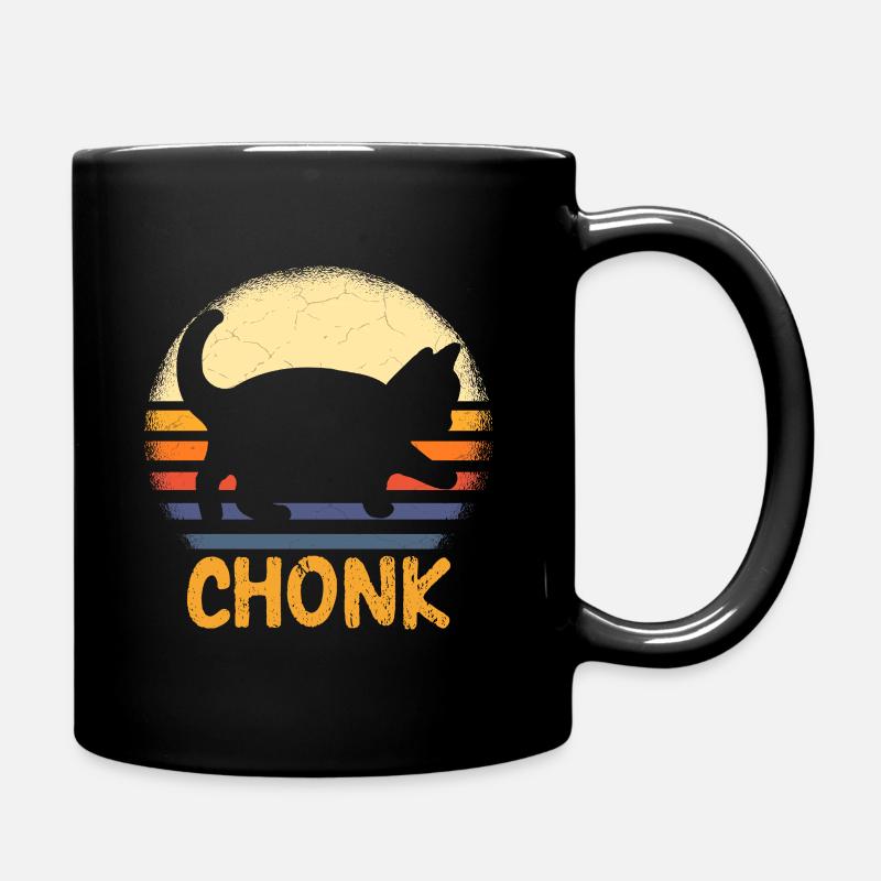 Fat Cat Chonk cat Retro Vintage Sunset - Full Colour Mug - black