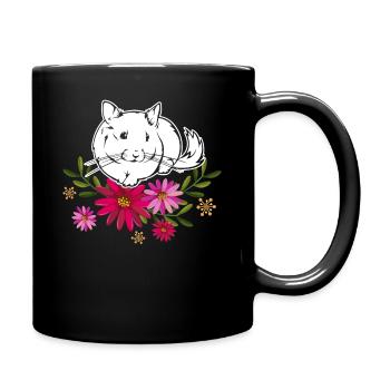 Chinchilla mit Blumen - Tasse einfarbig - Schwarz - Rechts