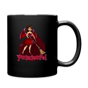 Putzteufel Putzfrau Reinigungskraft - Tasse einfarbig - Schwarz - Rechts