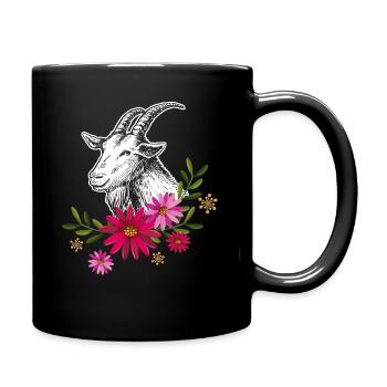 Ziege mit Blumen - Tasse einfarbig - Schwarz - Rechts