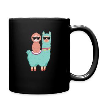 Faultier Lama - Tasse einfarbig - Schwarz - Rechts