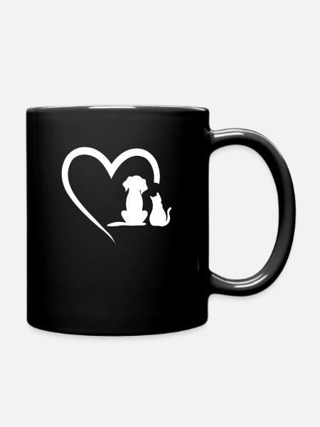 chien chat motif chiens chats coeur conception cadeau - Mug uni - noir