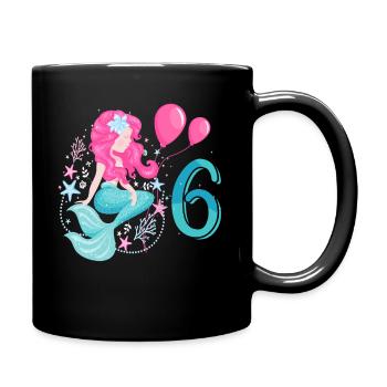 6th birthday mermaid Six years children - Full Colour Mug - black - Right
