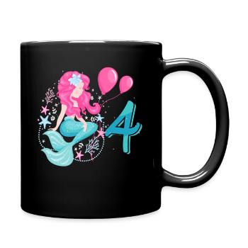 4th birthday mermaid Four years children - Full Colour Mug - black - Right
