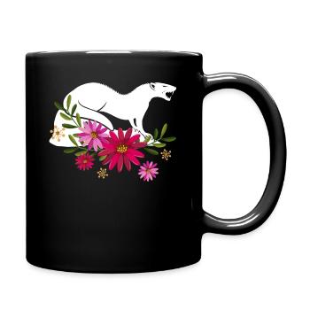 Mongoose With Flowers - Full Colour Mug - black - Right