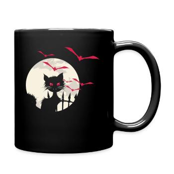 Halloween Kitty Full Moon Bats - Tasse einfarbig - Schwarz - Rechts
