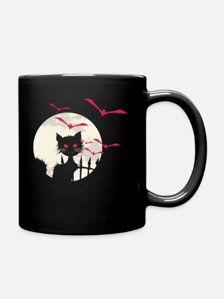 Halloween Kitty Full Moon Bats - Tasse einfarbig - Schwarz