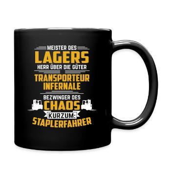 Gabelstapler Lager Geschenkidee - Tasse einfarbig - Schwarz - Rechts
