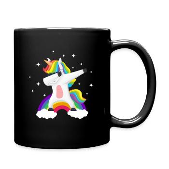 Unicorn surfs cool on the rainbow - Full Colour Mug - black - Right