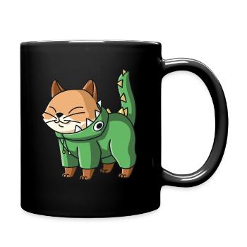 Kawaii cat in dinosaur costume. Sweet Japanese - Full Colour Mug - black - Right