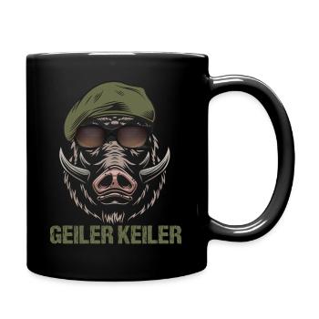 Geiler Keiler Wildschwein Jagd Jäger Spruch Humor - Tasse einfarbig - Schwarz - Rechts