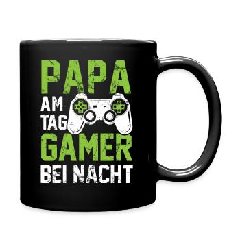 PAPA AM TAG GAMER BEI NACHT | Vater Gaming Zocker - Tasse einfarbig - Schwarz - Rechts