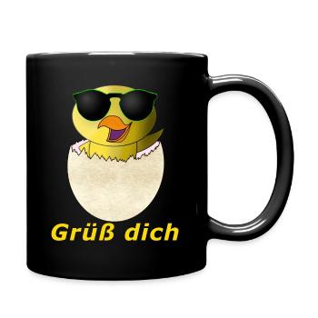 Grüß dich Küken - Tasse einfarbig - Schwarz - Rechts