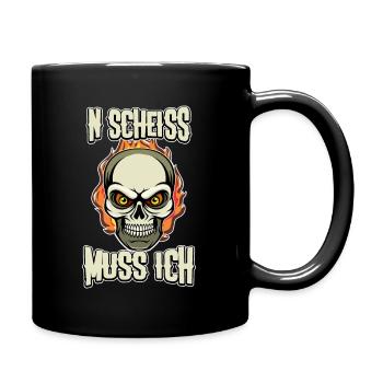N Scheiss muss ich Design Totenkopf - Tasse einfarbig - Schwarz - Rechts