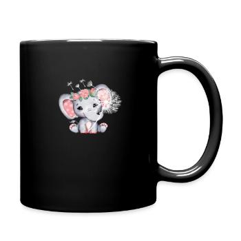 Elefant Mädchen mit Blume - Tasse einfarbig - Schwarz - Rechts