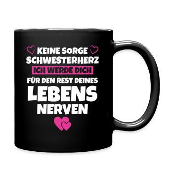 Schwesterherz Geschenkidee Beste Schwester - Tasse einfarbig - Schwarz - Rechts