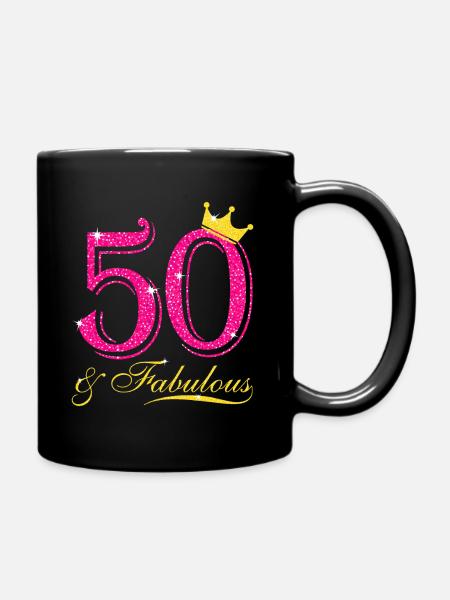 50th Birthday T-shirt. 50 & Fabulous for Her - Full Colour Mug - black