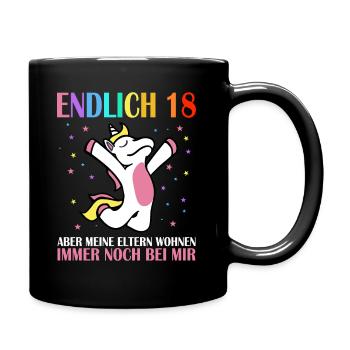 18. Geburtstag Einhorn Endlich 18 Unicorn Geschenk - Tasse einfarbig - Schwarz - Rechts
