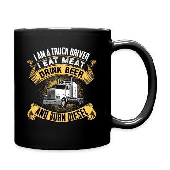 Chauffeur de camion mange de la viande, boit de la bière et brûle ... - Mug uni - noir - Droite