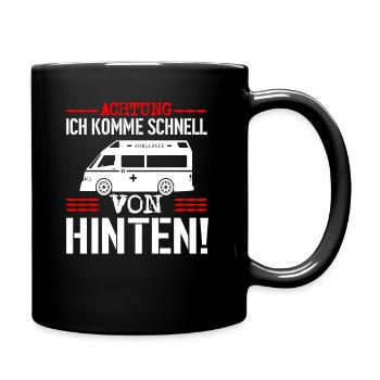 Achtung Sanitäter Rettungswagen Notarzt - Tasse einfarbig - Schwarz - Rechts