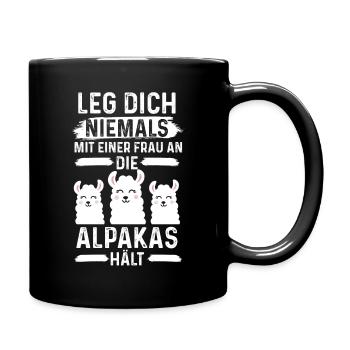 Alpaka Lama Lustige Sprüche - Tasse einfarbig - Schwarz - Rechts