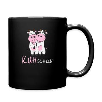 Kühe knuddeln gerne Kuhscheln verliebt umarmen - Tasse einfarbig - Schwarz - Rechts
