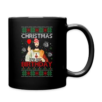 Ugly Christmas Sweater Birthday - Full Colour Mug - black - Right