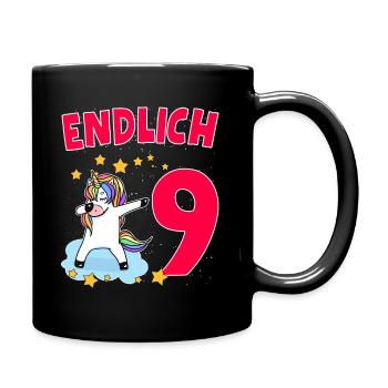 Endlich 9 - Tasse einfarbig - Schwarz - Rechts