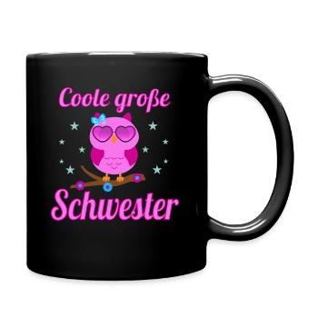 Coole Große Schwester Eule Geschwister Outfit - Tasse einfarbig - Schwarz - Rechts