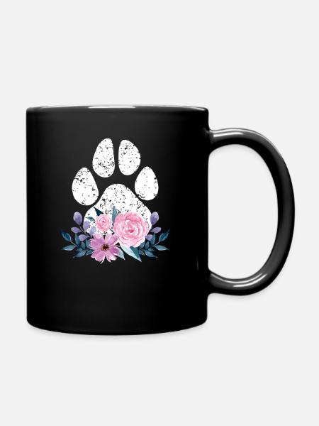 Cute Dog Puppy Lover Dog Paw Print Floral Gift Fun - Tasse einfarbig - Schwarz