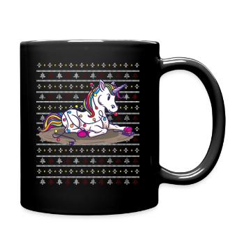Einhorn Ugly Christmas Geschenkidee - Tasse einfarbig - Schwarz - Rechts