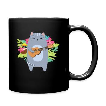 Kids Cat Playing Ukulele Player Hawaiian Musician - Tasse einfarbig - Schwarz - Rechts