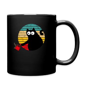 Freche Kaffee Katze - Vintage - Tasse einfarbig - Schwarz - Rechts