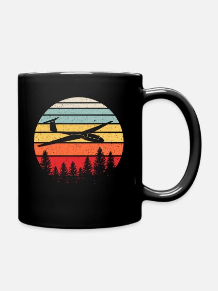 Gliding vintage glider pilot - Full Colour Mug - black
