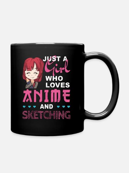 Just A Girl Who Loves Anime and Sketching Gift - Full Colour Mug - black