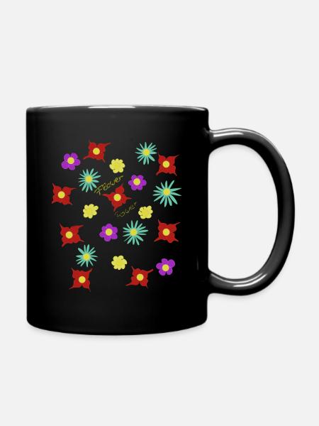 Flower Power Blumenmuster - Tasse einfarbig - Schwarz