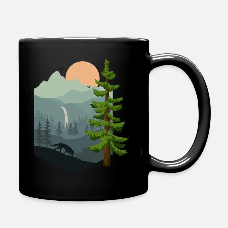 Wald Landschaft Berge Fuchs - Tasse einfarbig - Schwarz