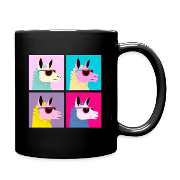 Pop-Art - Lama mit Sonnenbrille - Tasse einfarbig - Schwarz - Rechts