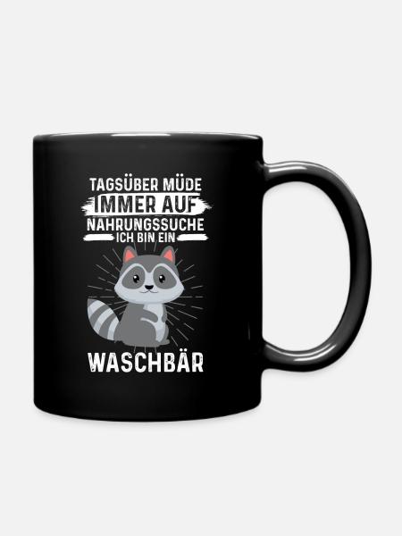 Waschbär Nachtaktiv Raubtier Geschenk - Tasse einfarbig - Schwarz