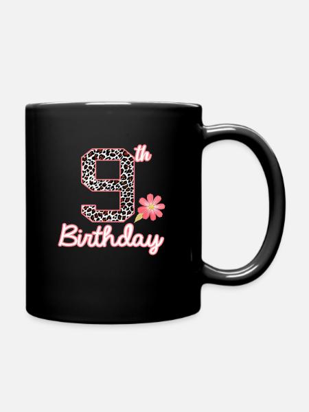 9th birthday 9 year old girl leopard Butterfly ag - Full Colour Mug - black