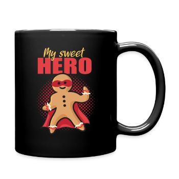 Gingerbread Man My Sweet Hero Superhero Funny - Full Colour Mug - black - Right