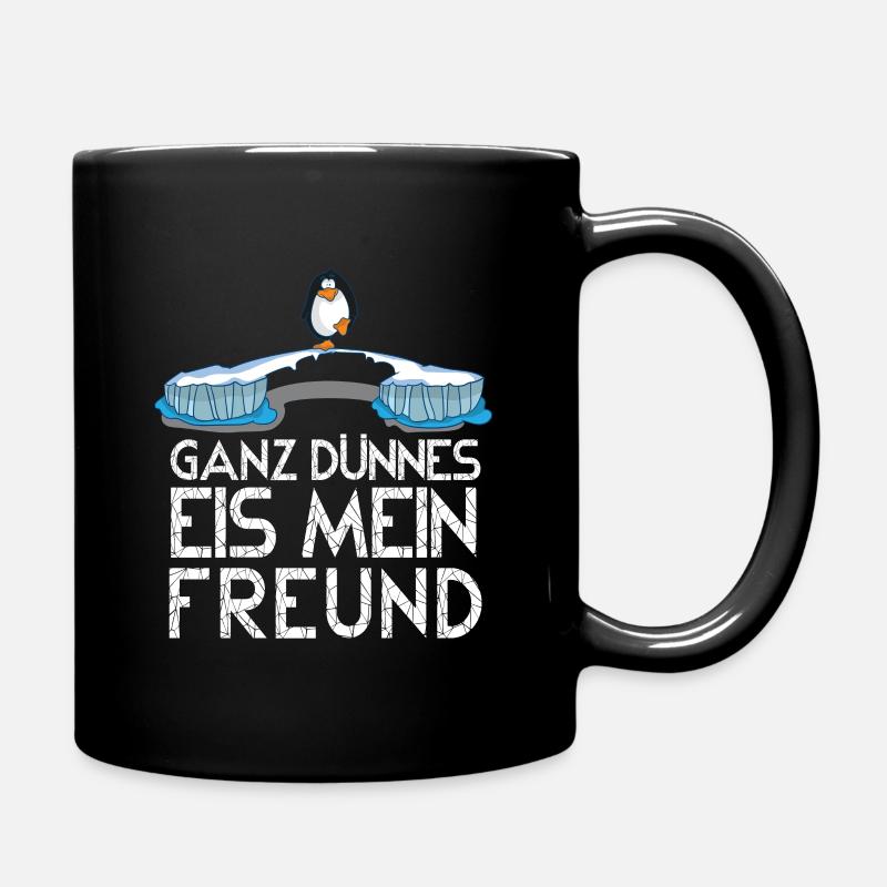 Pinguin sagt ganz dünnes Eis, lustiger Spruch - Tasse einfarbig - Schwarz