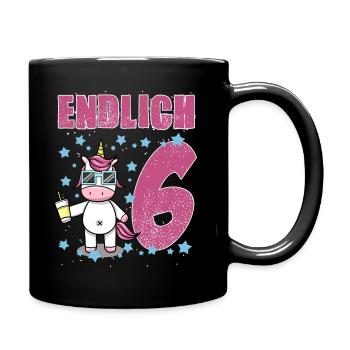 Endlich 6 - Tasse einfarbig - Schwarz - Rechts