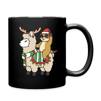 Suricate de Noël chevauche un lama avec un renne - Mug uni - noir - Droite