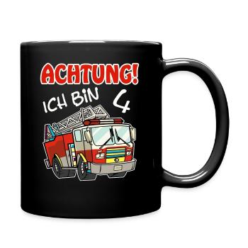 Feuerwehrauto 4. Geburtstag Jungen T-Shirt Ich bin - Tasse einfarbig - Schwarz - Rechts