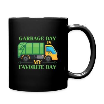 Garbage day children garbage truck sorting waste - Full Colour Mug - black - Right