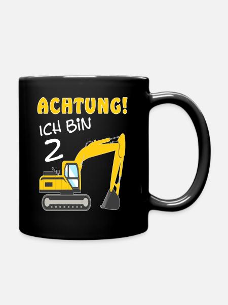 2. Geburtstag Ich bin 2 Jahre Bagger Baustelle - Tasse einfarbig - Schwarz
