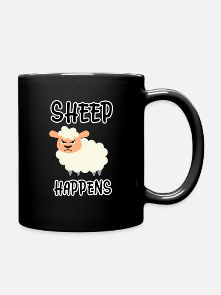 Sheep Happens - Sheep Farmer Farmer Farm - Full Colour Mug - black