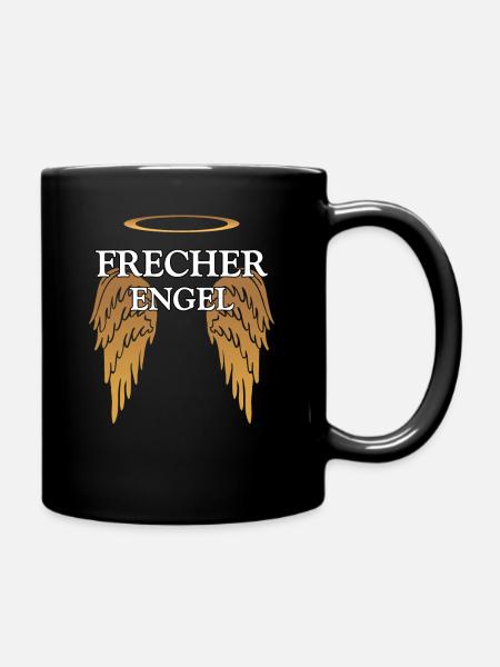 Engelchen Spruch Lichtwesen Flügel frecher Engel - Tasse einfarbig - Schwarz