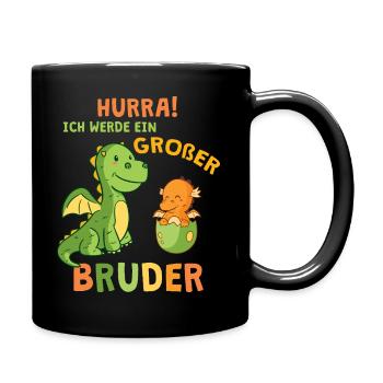 Hurra Ich Werde Ein Großer Bruder Dinosaurier Dino - Tasse einfarbig - Schwarz - Rechts